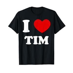 I Love Tim By Foxio Unisex-Adults Black Modern Funny Love T-Shirt